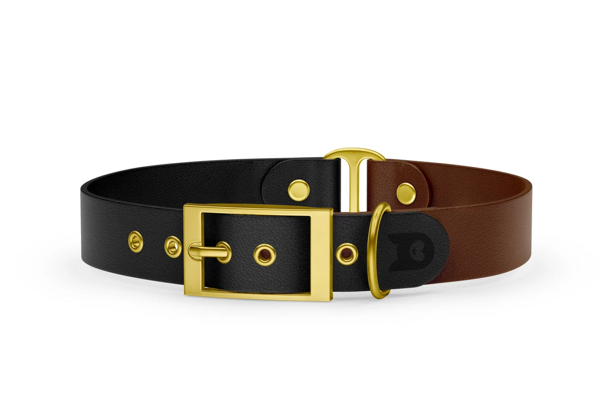 Dog Collar Duo: Black & Dark brown with Gold