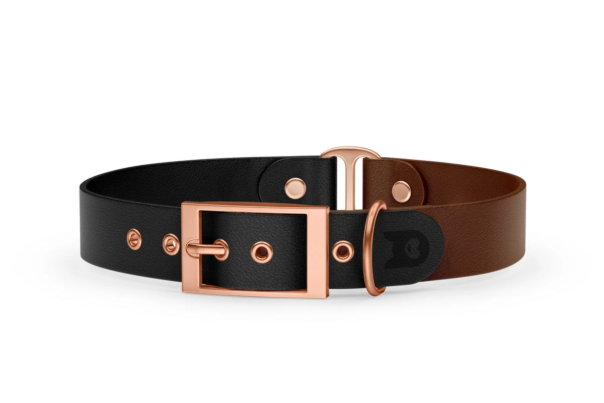 Dog Collar Duo: Black & Dark brown with Rosegold