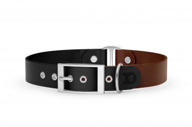 Dog Collar Duo: Black & Dark brown with Silver