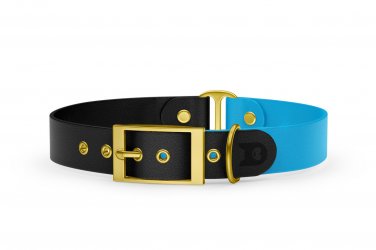 Dog Collar Duo: Black & Light blue with Gold