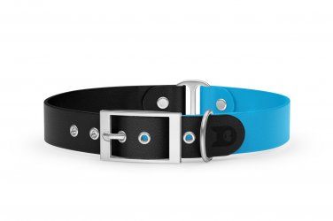 Dog Collar Duo: Black & Light blue with Silver