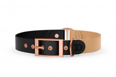 Dog Collar Duo: Black & Light brown with Rosegold