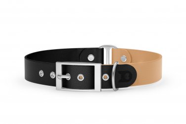Dog Collar Duo: Black & Light brown with Silver