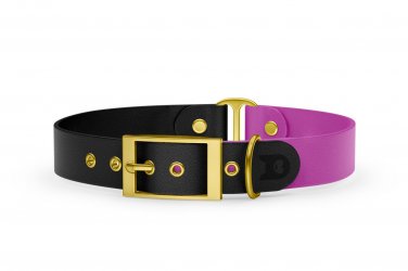 Dog Collar Duo: Black & Light purple with Gold