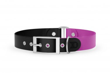Dog Collar Duo: Black & Light purple with Silver