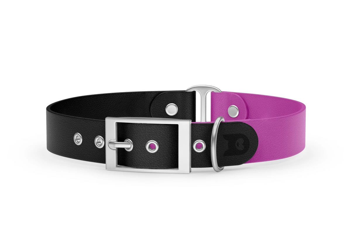 Dog Collar Duo: Black & Light purple with Silver