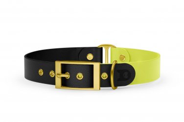 Dog Collar Duo: Black & Neon yellow with Gold