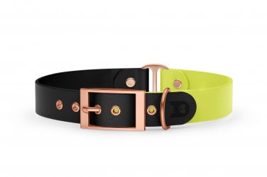 Dog Collar Duo: Black & Neon yellow with Rosegold
