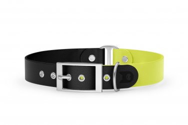 Dog Collar Duo: Black & Neon yellow with Silver