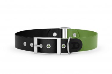 Dog Collar Duo: Black & Olive with Silver