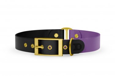 Dog Collar Duo: Black & Purpur with Gold