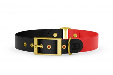 Dog Collar Duo: Black & Red with Gold