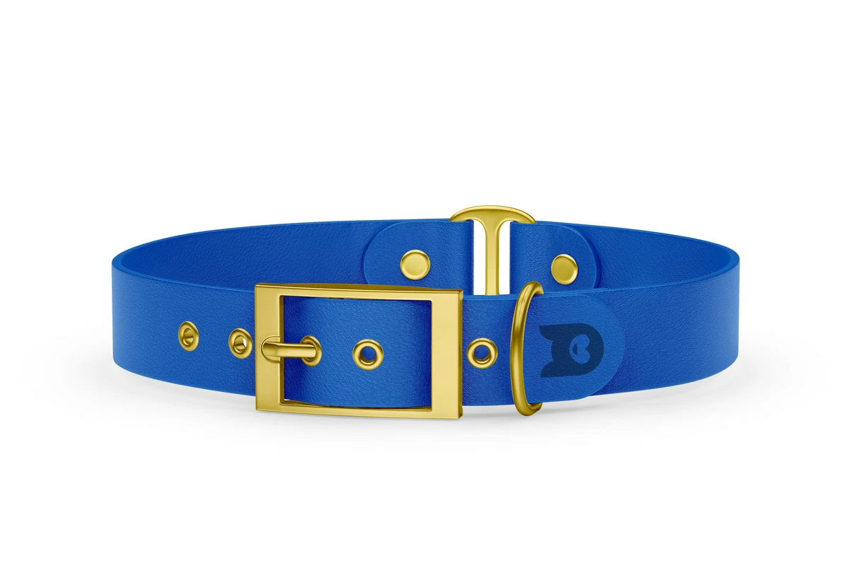 Dog Collar Duo: Blue & Blue with Gold