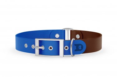 Dog Collar Duo: Blue & Dark brown with Silver