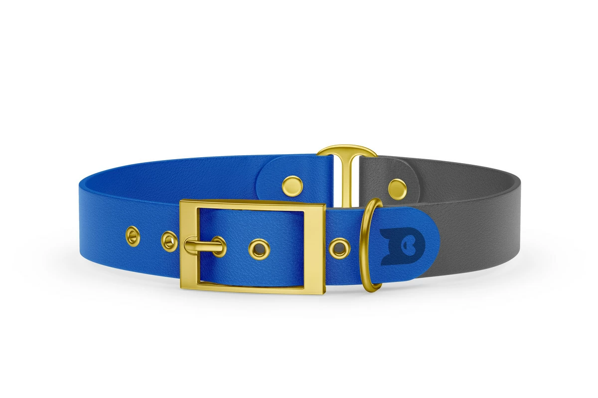Dog Collar Duo: Blue & Gray with Gold