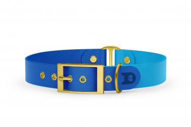Dog Collar Duo: Blue & Light blue with Gold