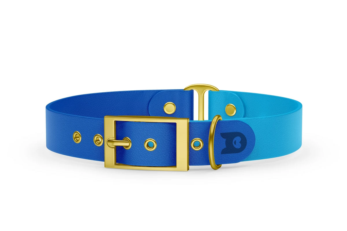 Dog Collar Duo: Blue & Light blue with Gold