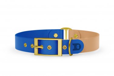 Dog Collar Duo: Blue & Light brown with Gold