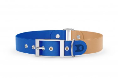 Dog Collar Duo: Blue & Light brown with Silver