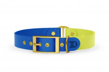 Dog Collar Duo: Blue & Neon yellow with Gold