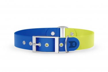 Dog Collar Duo: Blue & Neon yellow with Silver