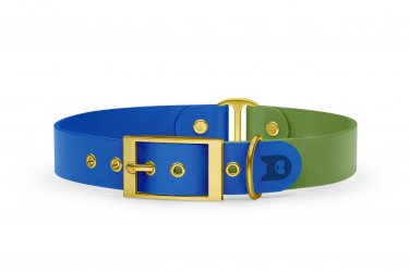 Dog Collar Duo: Blue & Olive with Gold