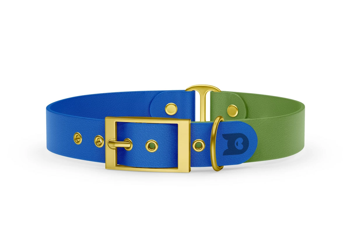 Dog Collar Duo: Blue & Olive with Gold