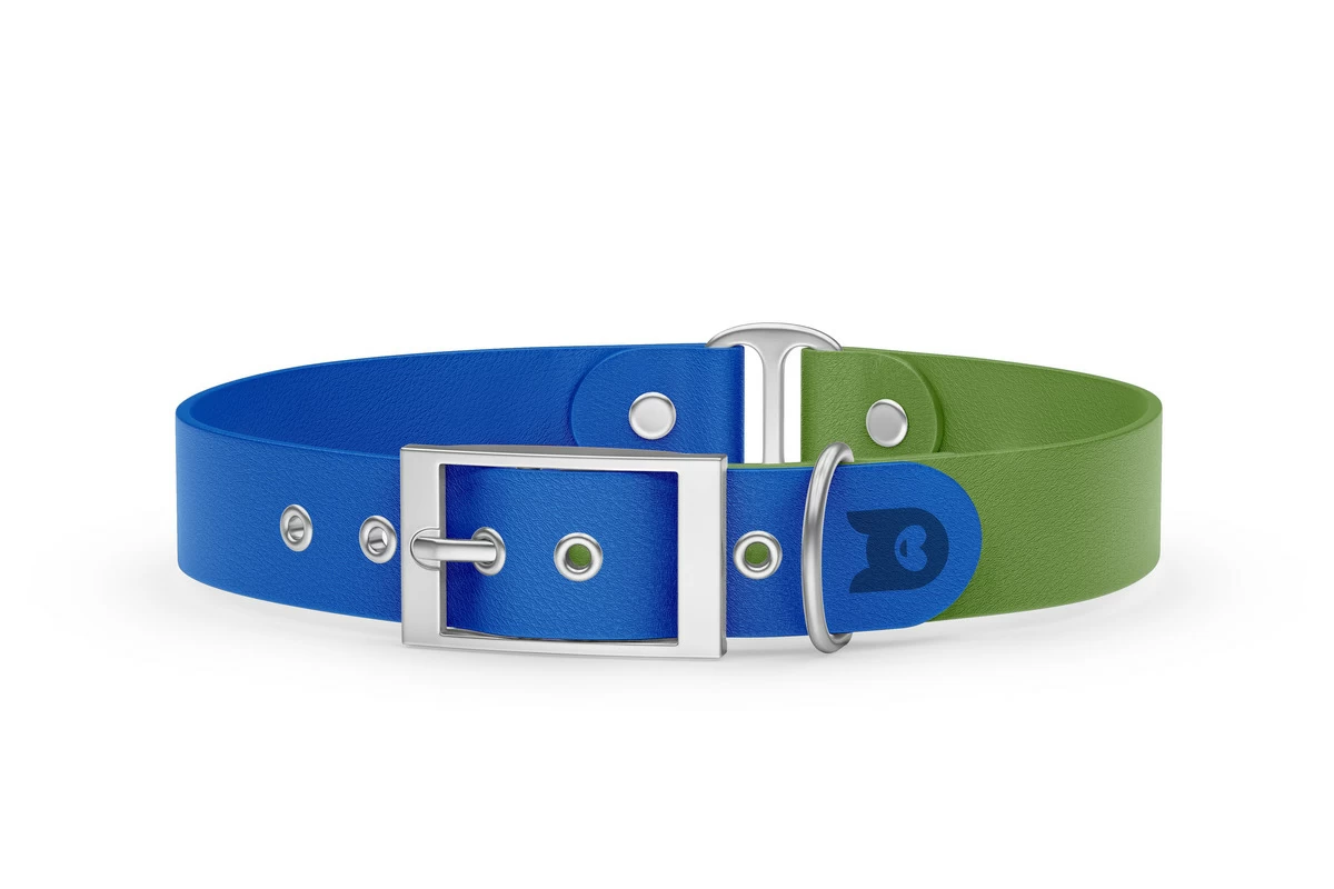 Dog Collar Duo: Blue & Olive with Silver
