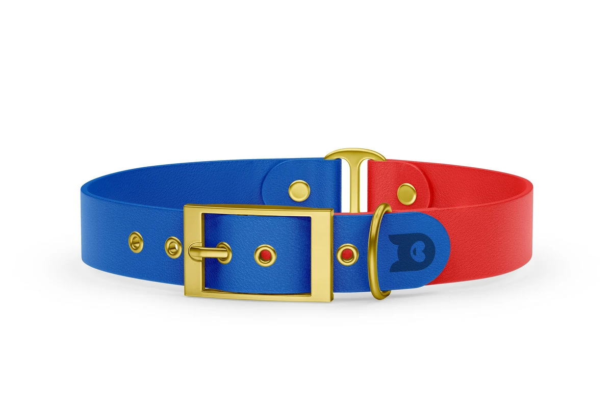 Dog Collar Duo: Blue & Red with Gold