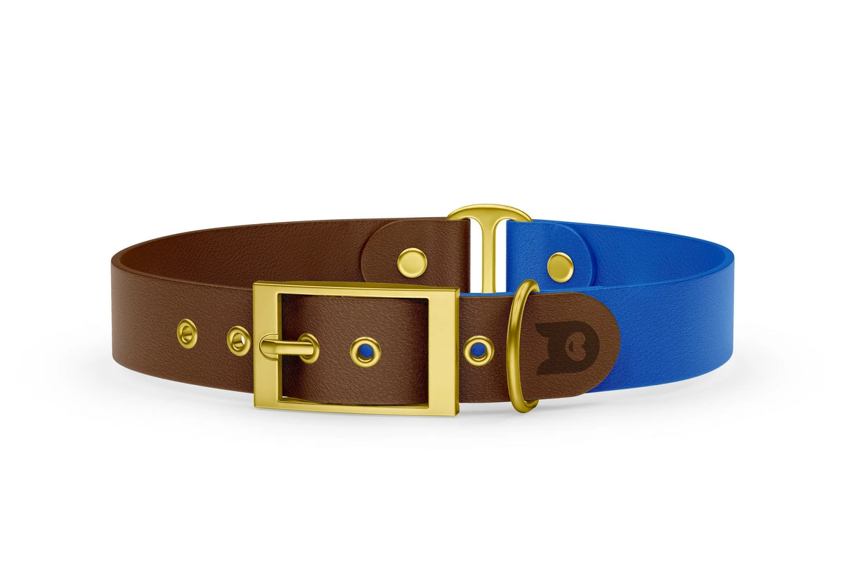Dog Collar Duo: Dark brown & Blue with Gold