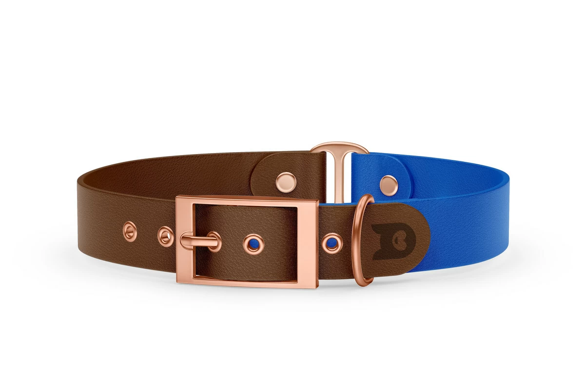 Dog Collar Duo: Dark brown & Blue with Rosegold