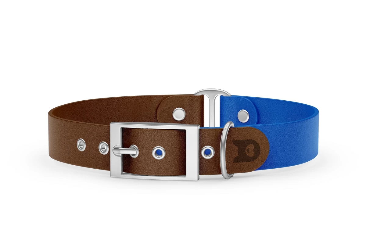 Dog Collar Duo: Dark brown & Blue with Silver