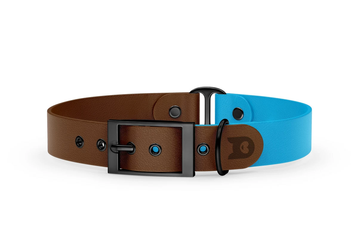 Dog Collar Duo: Dark brown & Light blue with Black