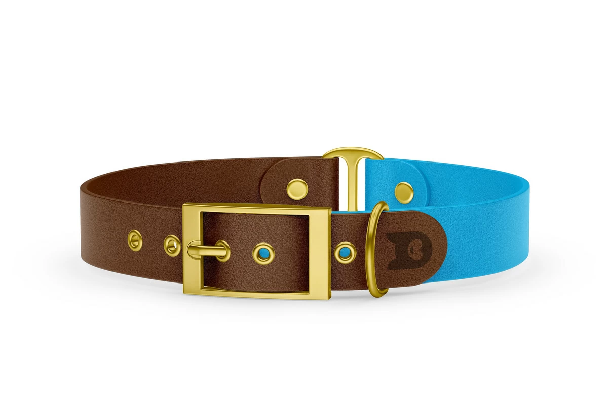 Dog Collar Duo: Dark brown & Light blue with Gold