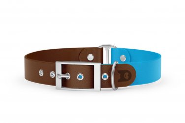 Dog Collar Duo: Dark brown & Light blue with Silver