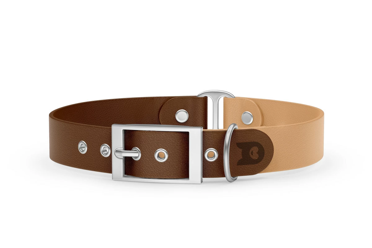 Dog Collar Duo: Dark brown & Light brown with Silver