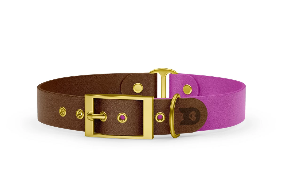 Dog Collar Duo: Dark brown & Light purple with Gold