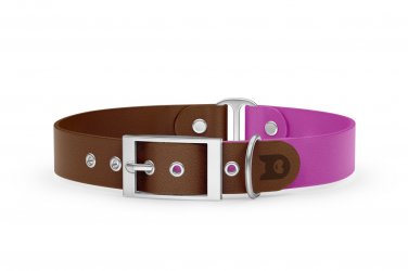 Dog Collar Duo: Dark brown & Light purple with Silver