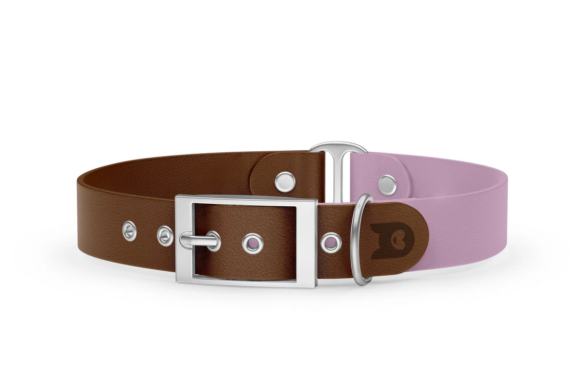Dog Collar Duo: Dark brown & Lilac with Silver