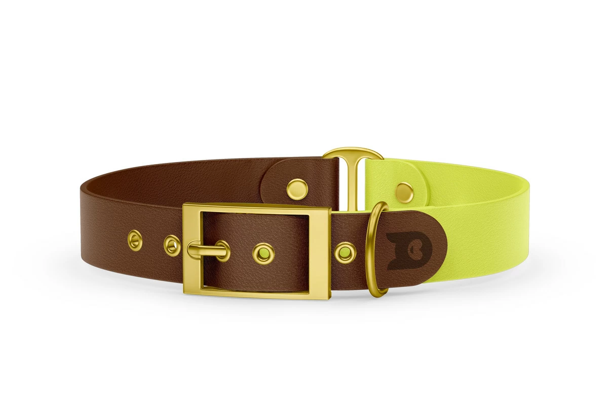 Dog Collar Duo: Dark brown & Neon yellow with Gold