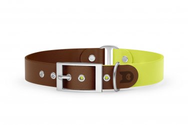 Dog Collar Duo: Dark brown & Neon yellow with Silver