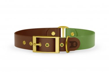 Dog Collar Duo: Dark brown & Olive with Gold