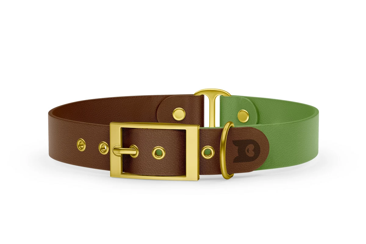 Dog Collar Duo: Dark brown & Olive with Gold