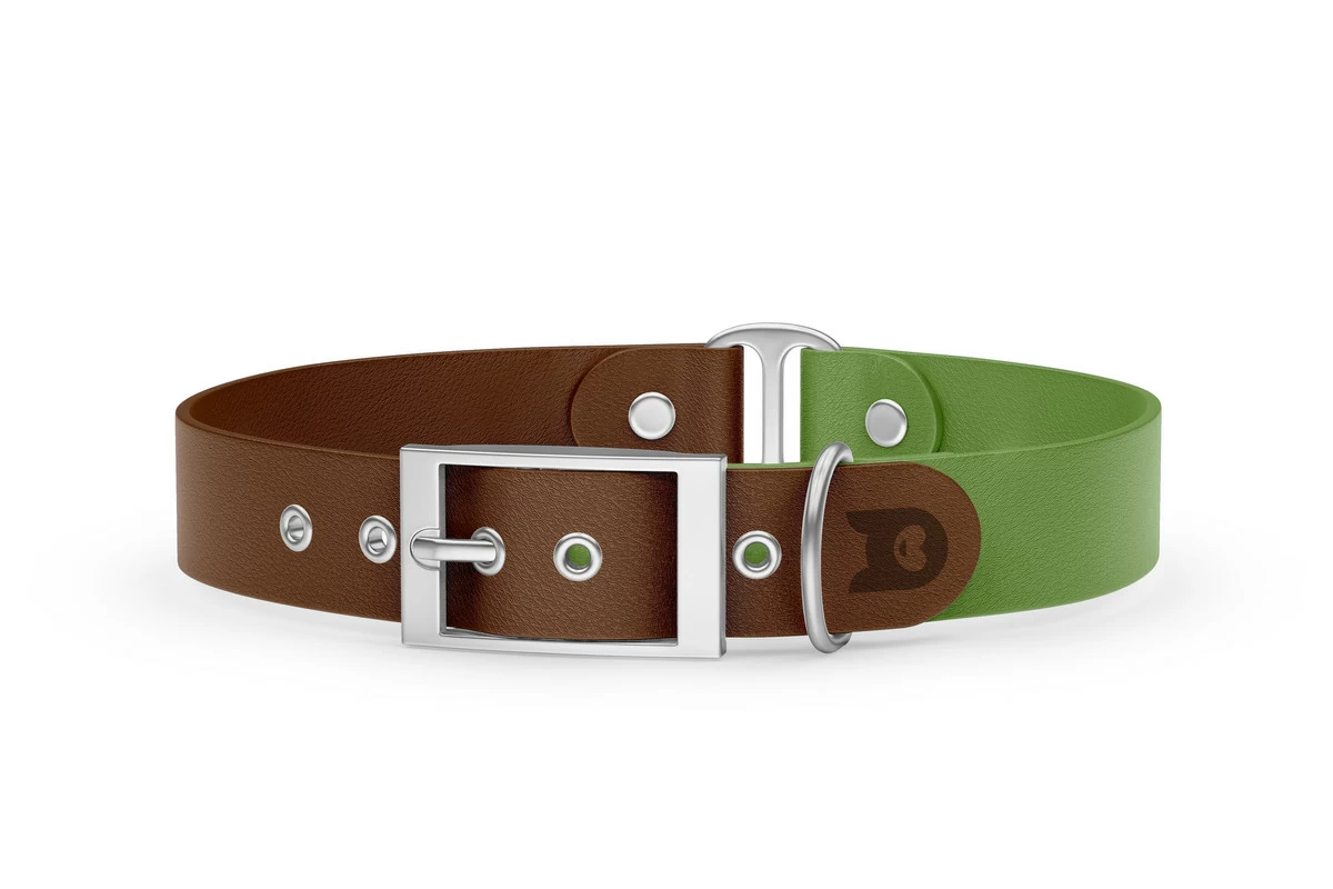 Dog Collar Duo: Dark brown & Olive with Silver