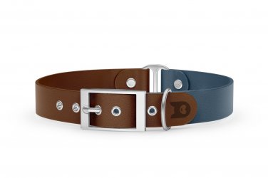 Dog Collar Duo: Dark brown & Petrol with Silver