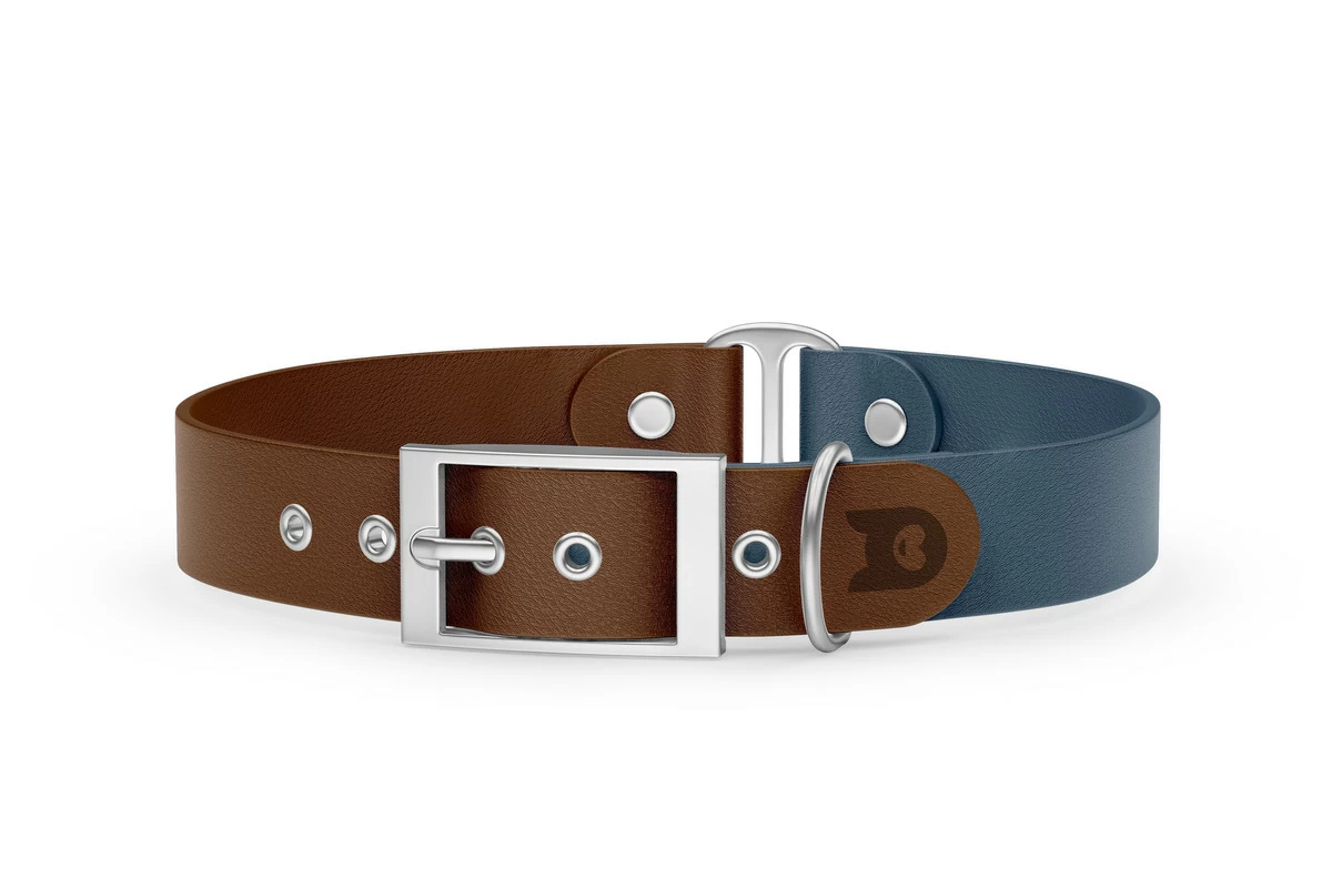 Dog Collar Duo: Dark brown & Petrol with Silver