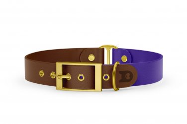 Dog Collar Duo: Dark brown & Purple with Gold