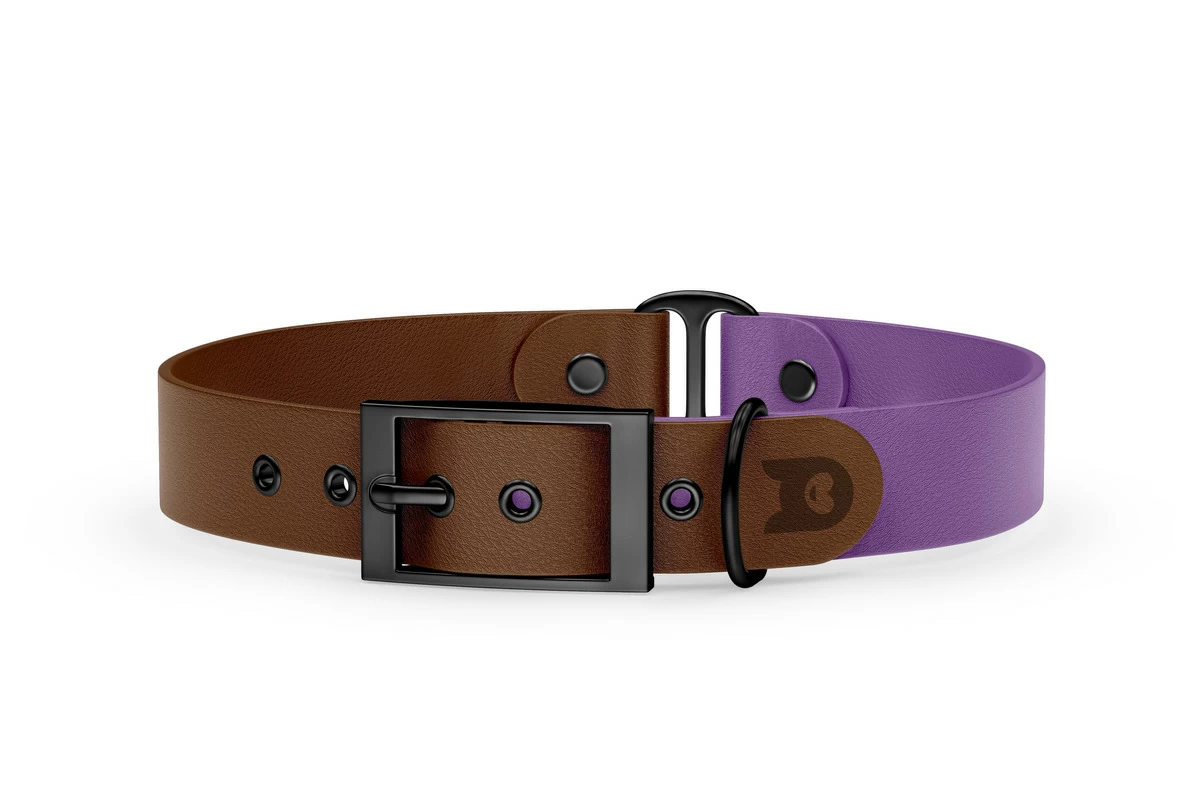 Dog Collar Duo: Dark brown & Purpur with Black