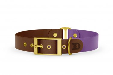Dog Collar Duo: Dark brown & Purpur with Gold