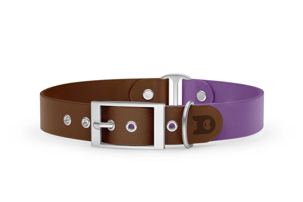 Dog Collar Duo: Dark brown & Purpur with Silver